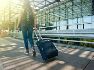 A person heading to the airport to go travelling